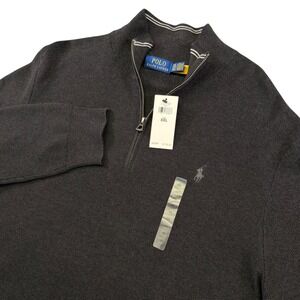 Polo Ralph Lauren Mens Charcoal Grey Quarter Zip Sweater Knit Cotton XXL NWT